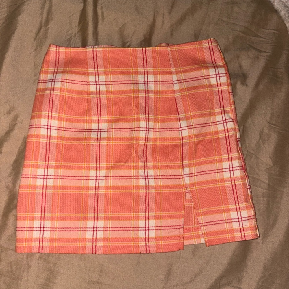 Wild Fable Coral Plaid Mini Skirt